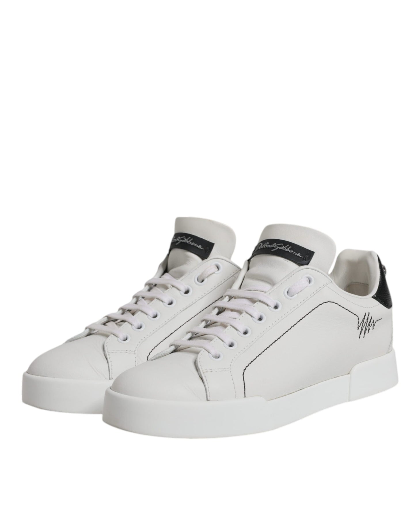 White Black Leather Low Top Sneakers Shoes