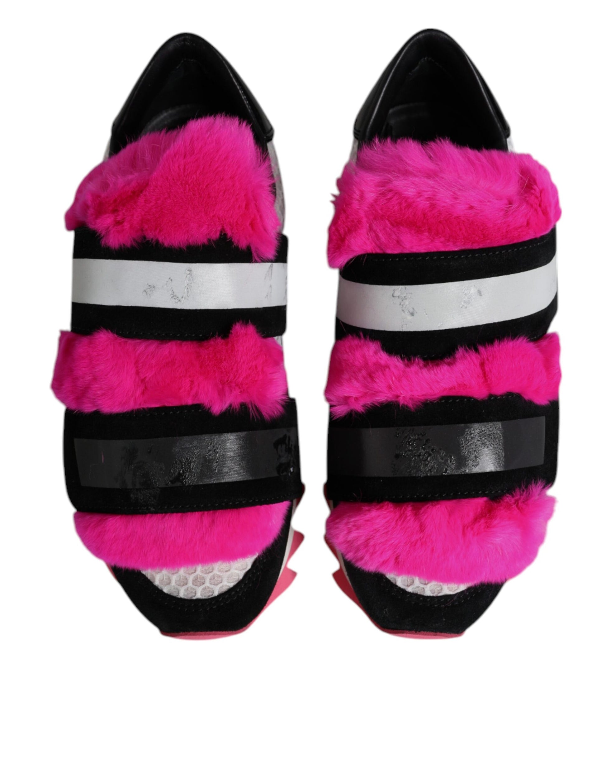 Black Pink Fur Embellished Sneakers Shoes
