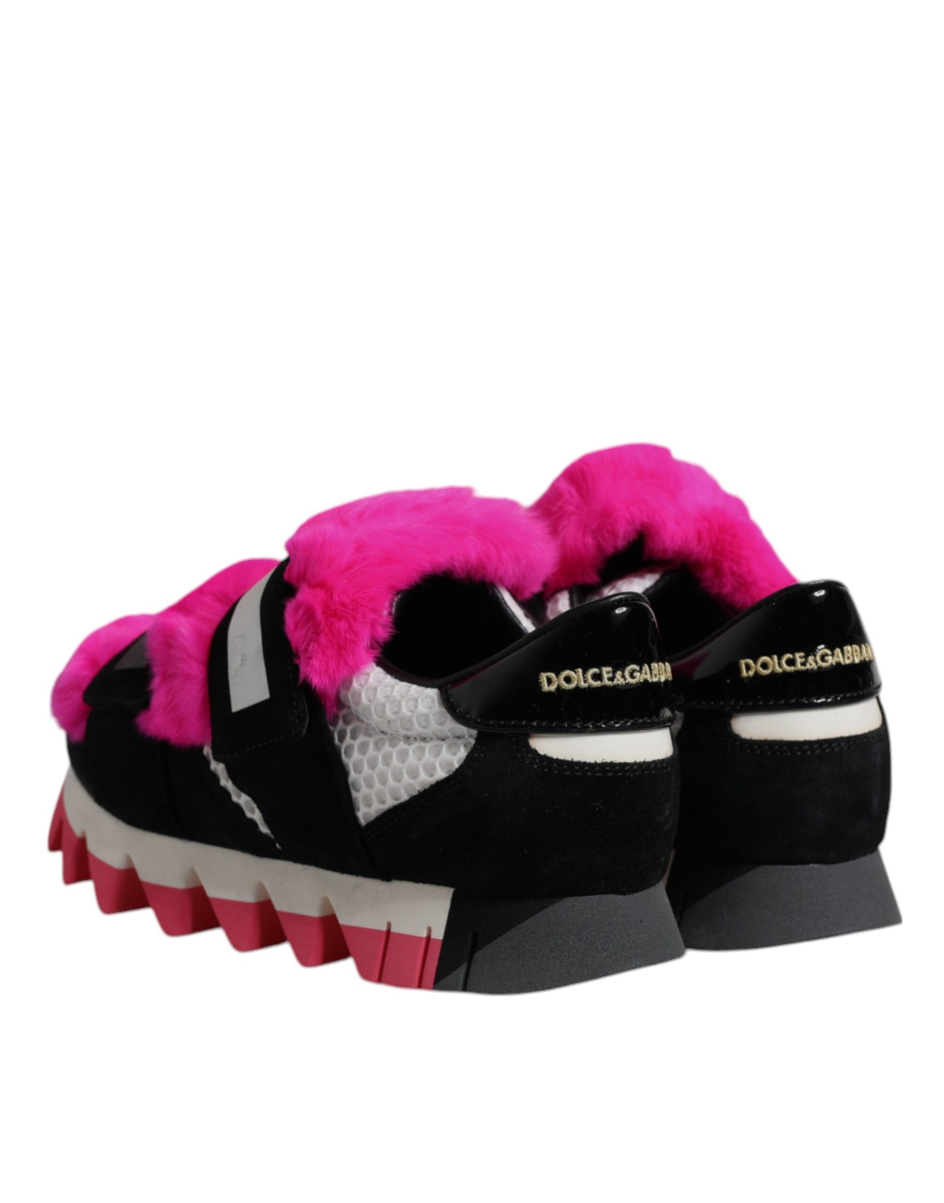 Black Pink Fur Embellished Sneakers Shoes