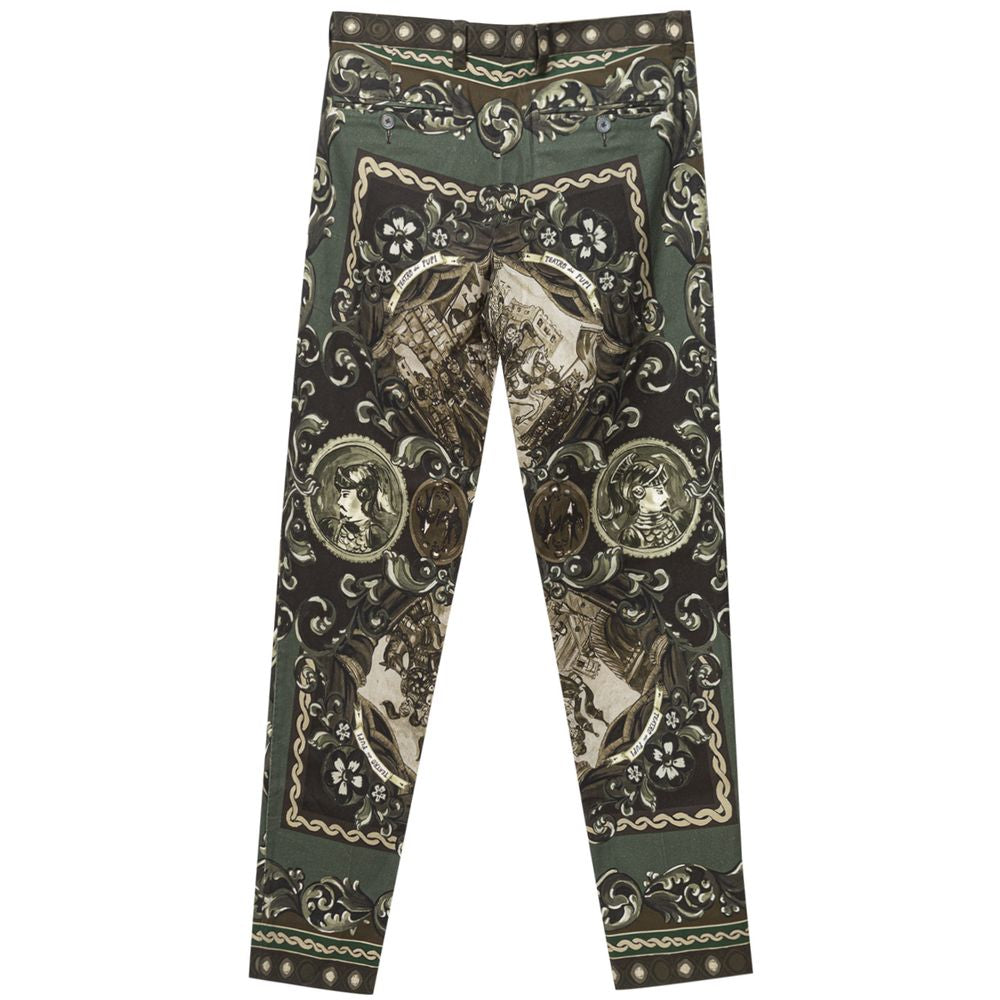 Green Cotton Casual Pants