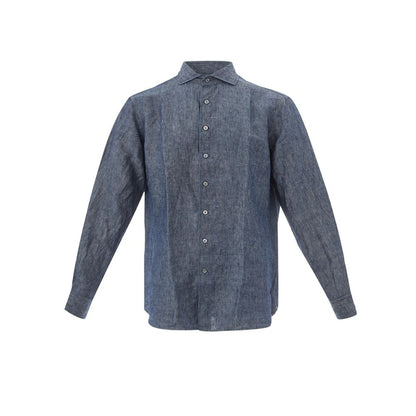 Camisa elegante de lino azul para hombre