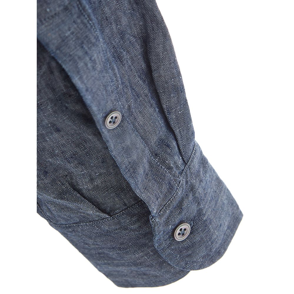 Camisa elegante de lino azul para hombre