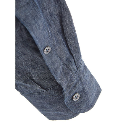 Camisa elegante de lino azul para hombre