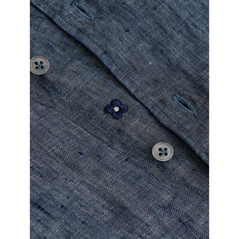 Camisa elegante de lino azul para hombre
