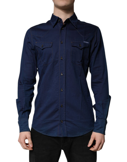Dark Blue Cotton GOLD Dress Formal Shirt