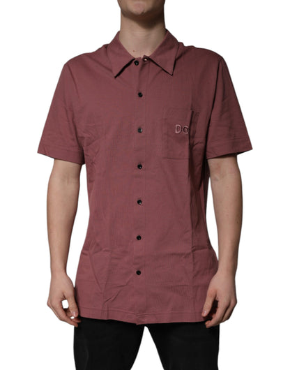 Dark Pink Button Down Casual Polo Men Shirt