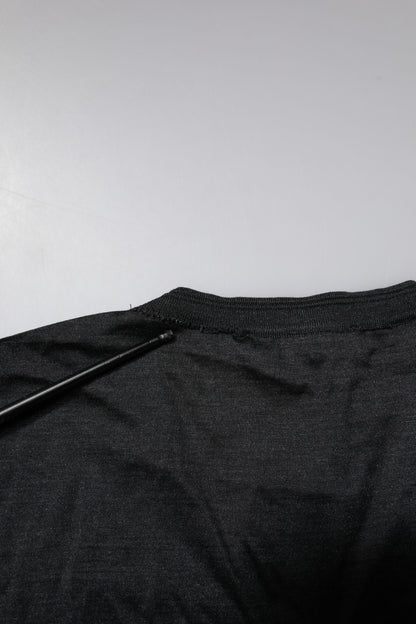 Dark Gray Silk V-neck Short Sleeves T-shirt