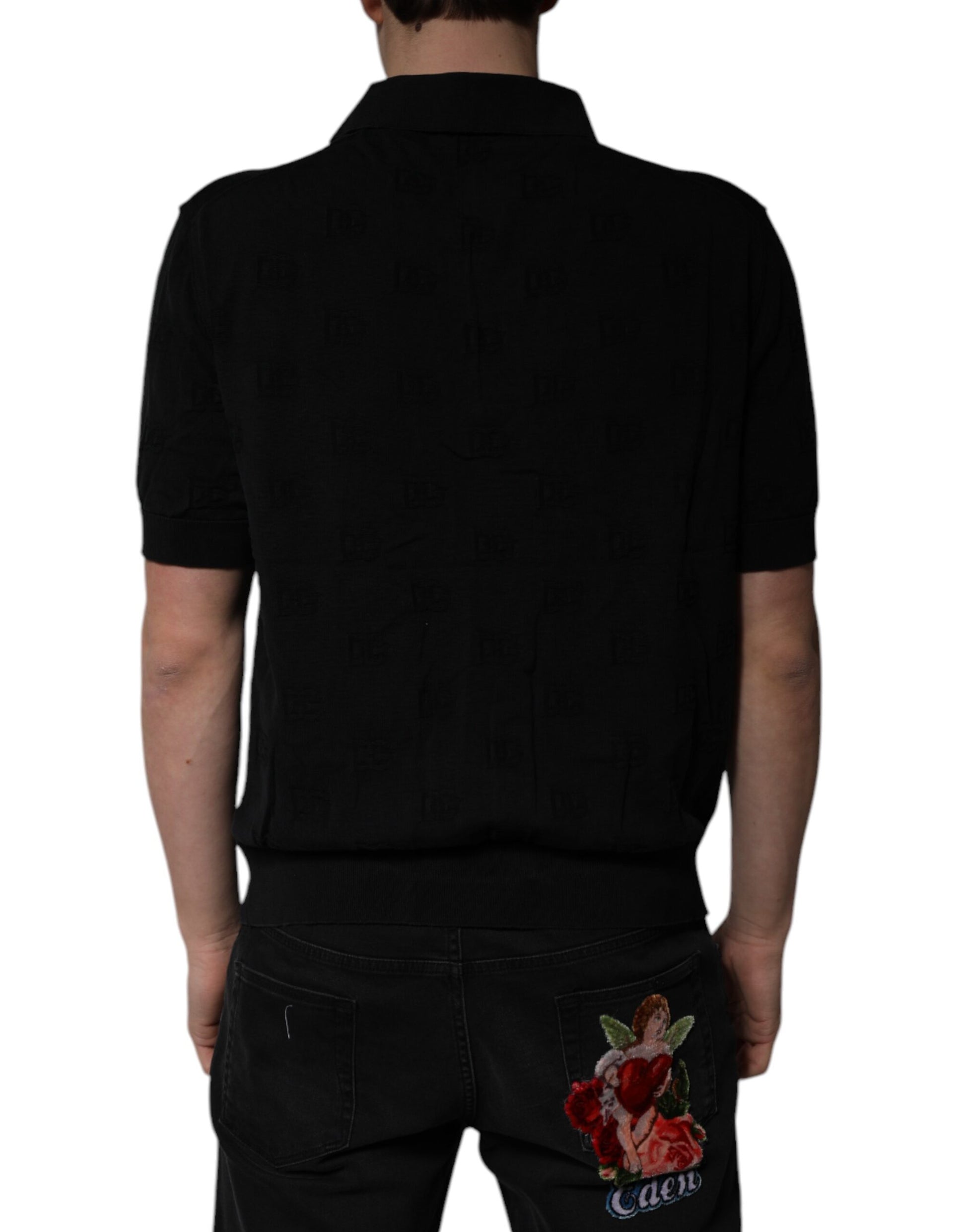 Black Silk Collared Polo T-shirt