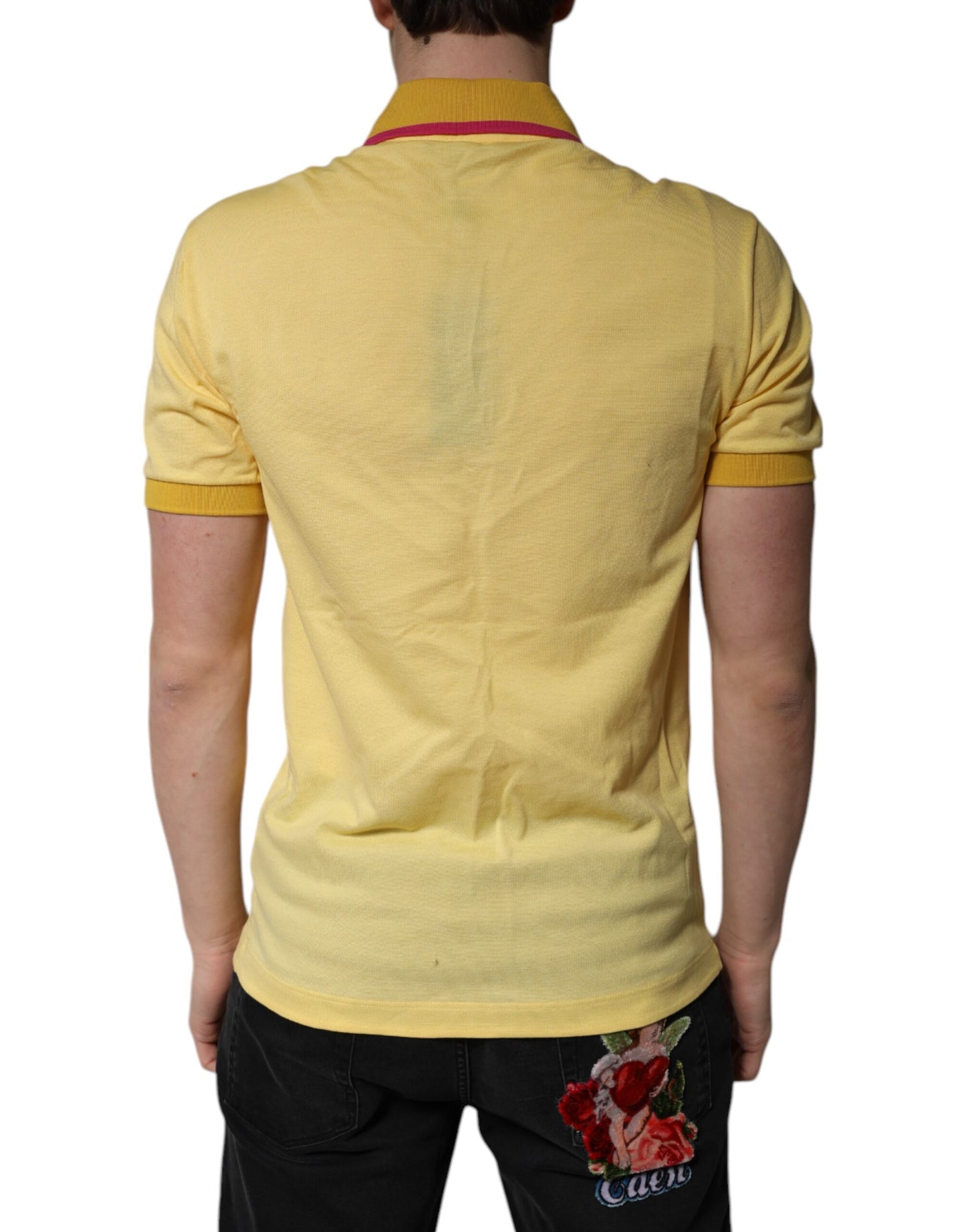 Yellow Cotton Logo Collared Polo T-shirt