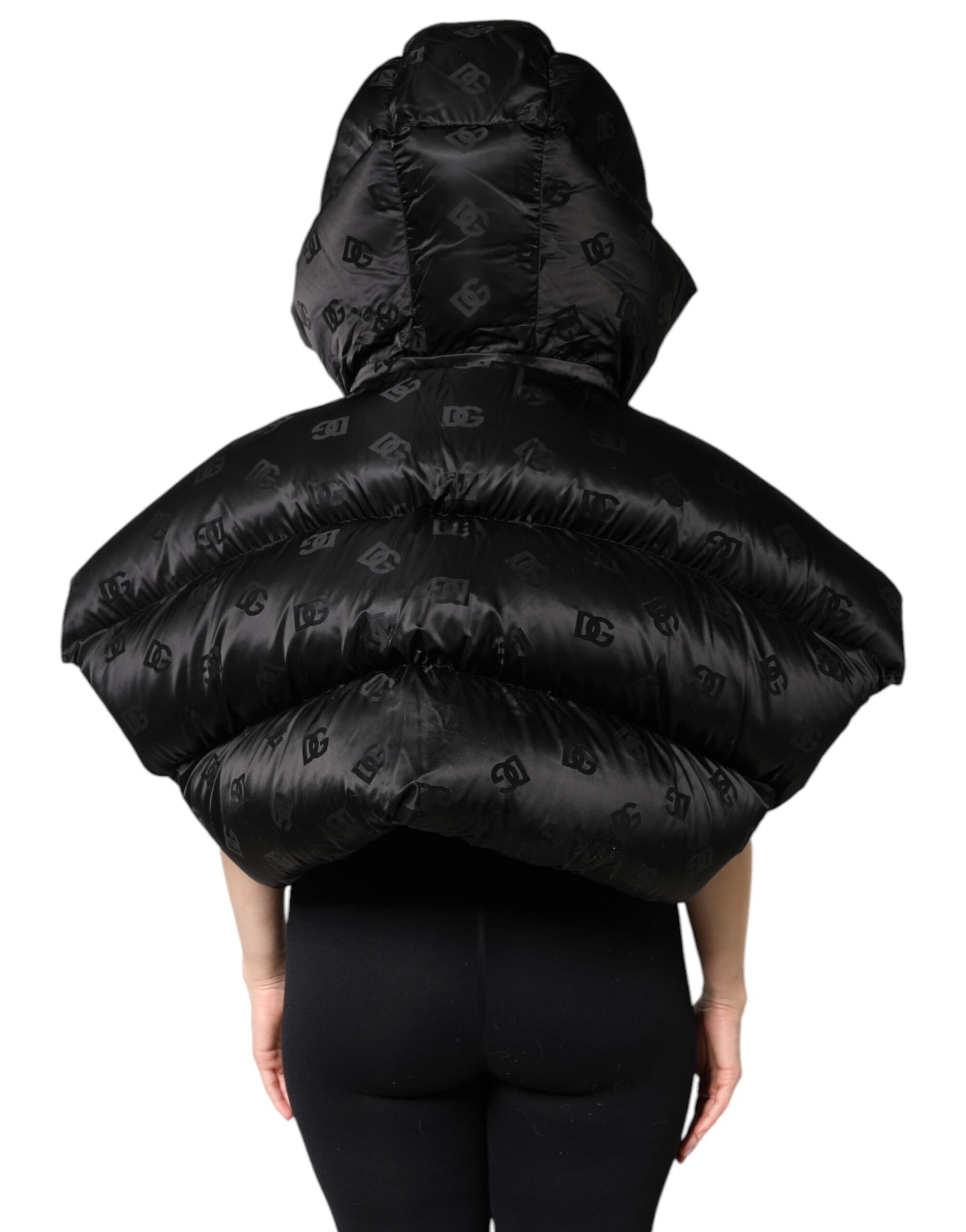 Black Padded Puffer Hooded Full Zip Cropped Jacket