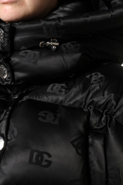 Black Padded Puffer Hooded Full Zip Cropped Jacket