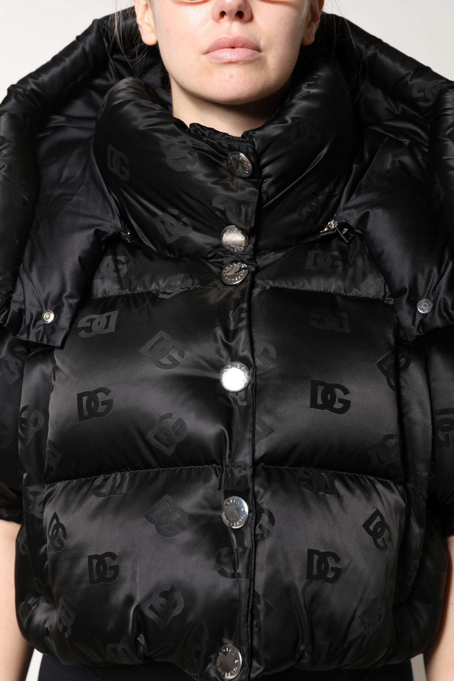 Black Padded Puffer Hooded Full Zip Cropped Jacket