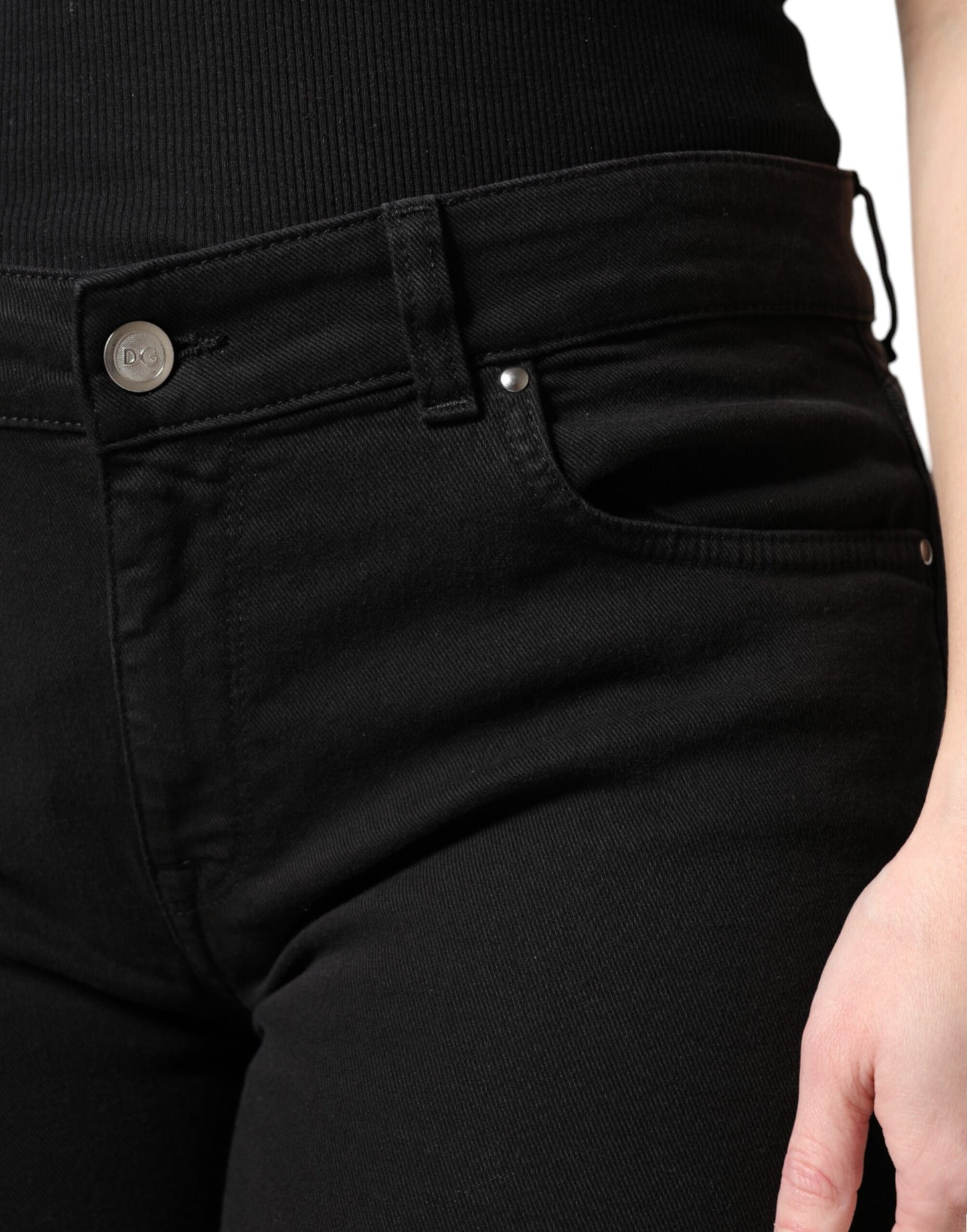 Black Cotton Mid Waisted Skinny Denim Jeans