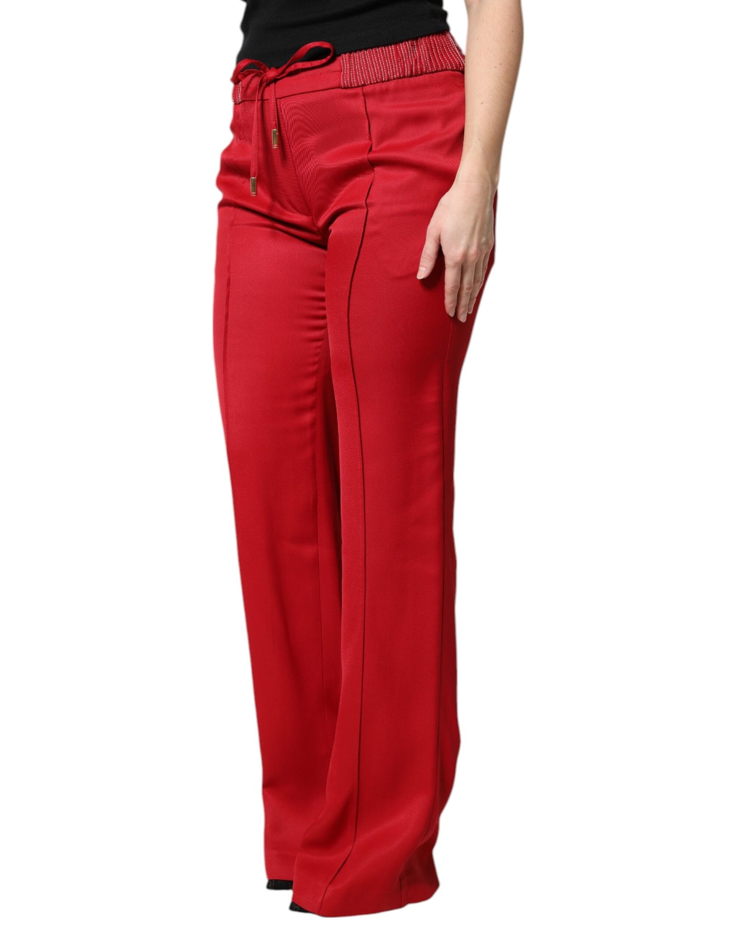 Red Viscose Straight Fit Pants