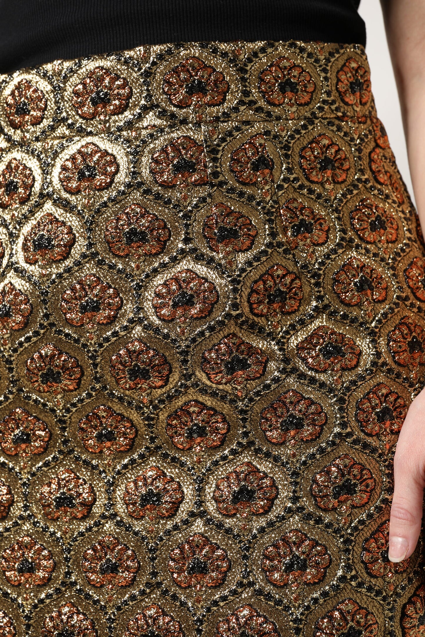 Brown Polyester Brocade A-line Mini Skirt