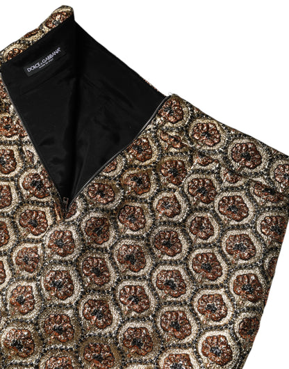 Brown Polyester Brocade A-line Mini Skirt