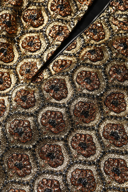 Brown Polyester Brocade A-line Mini Skirt