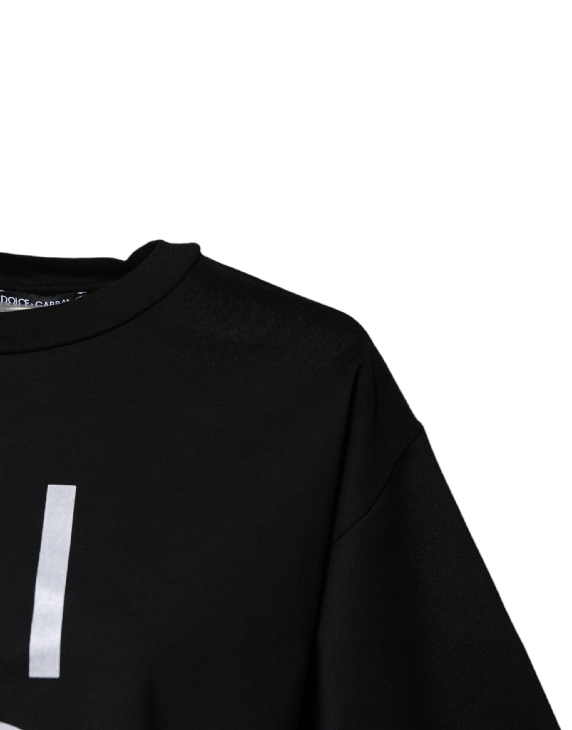 Black Printed Cotton Crew Neck Tee T-shirt