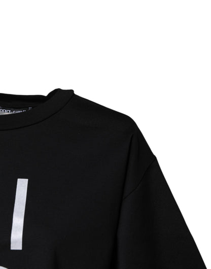 Black Printed Cotton Crew Neck Tee T-shirt