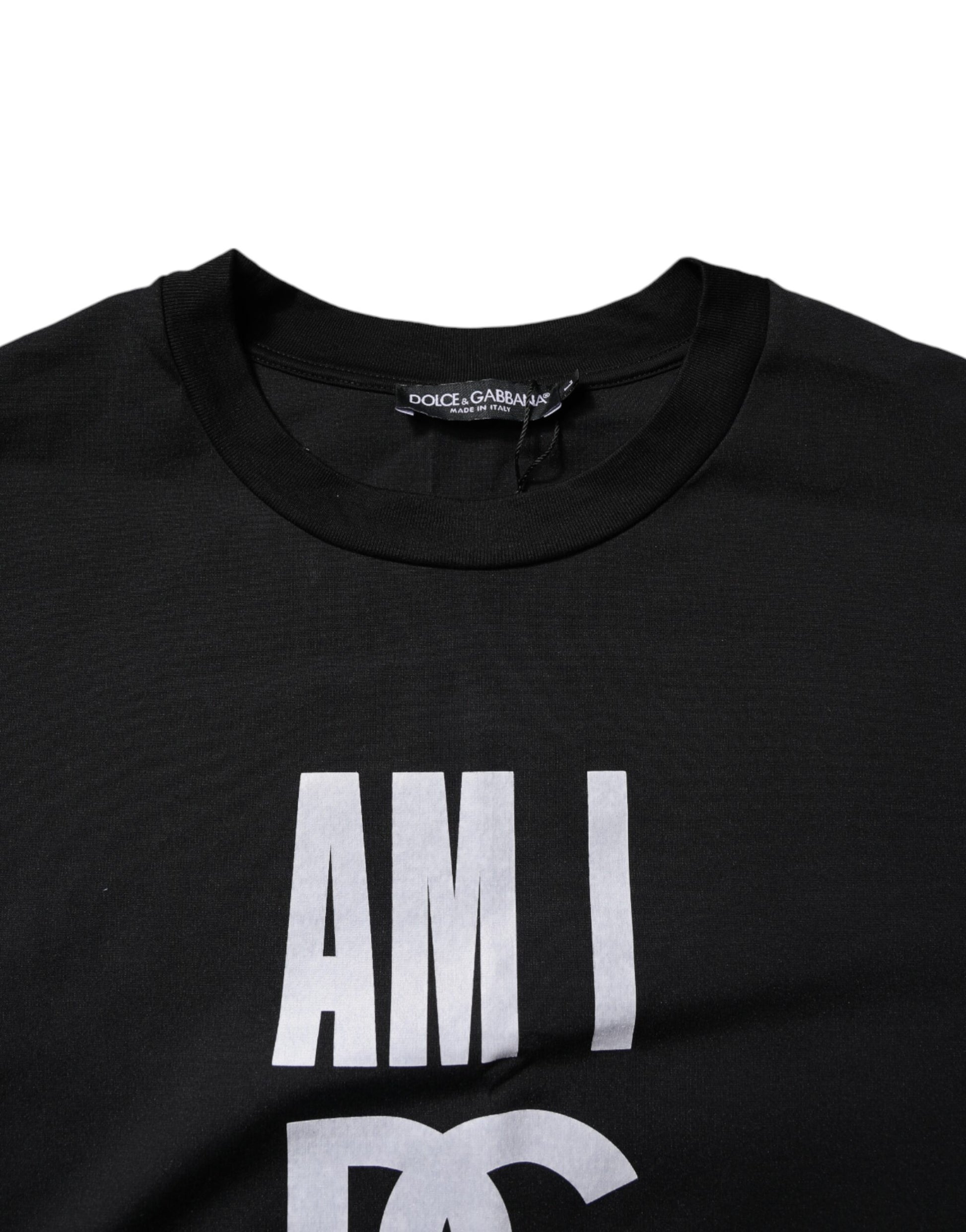 Black Printed Cotton Crew Neck Tee T-shirt