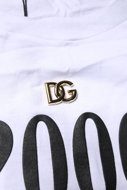 White Print Lace-Up Cotton Crew Neck T-shirt