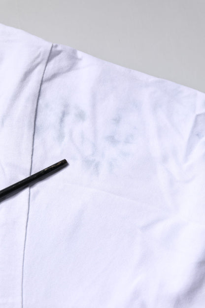 White Print Lace-Up Cotton Crew Neck T-shirt