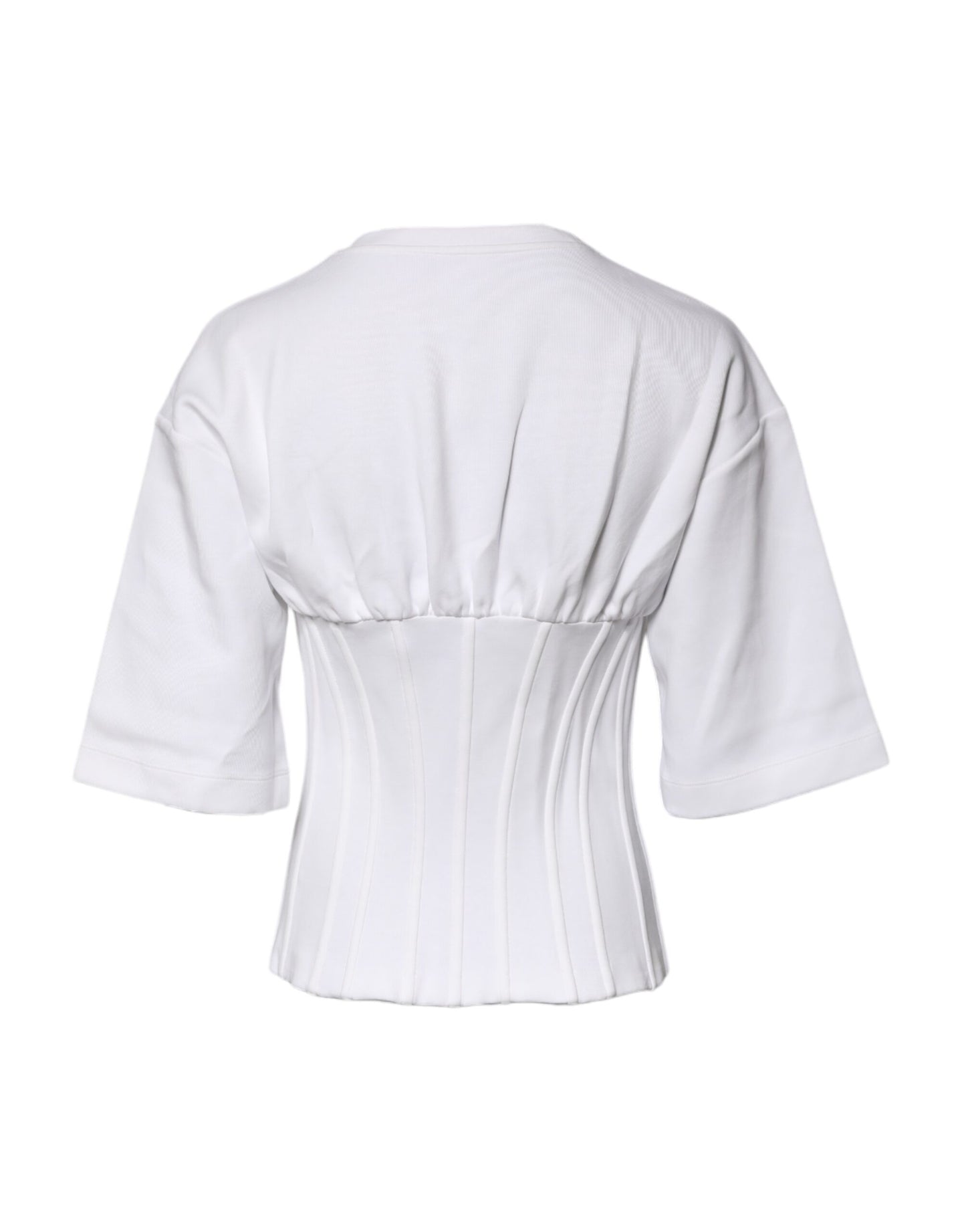 White Cotton Blend 3/4 Sleeves Blouse Top