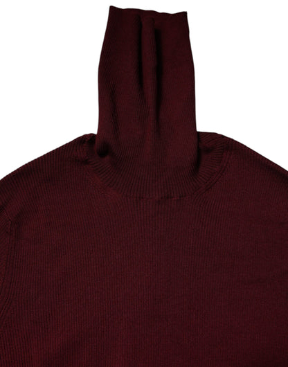 Burgundy Long Sleeves Turtleneck Slim Sweater