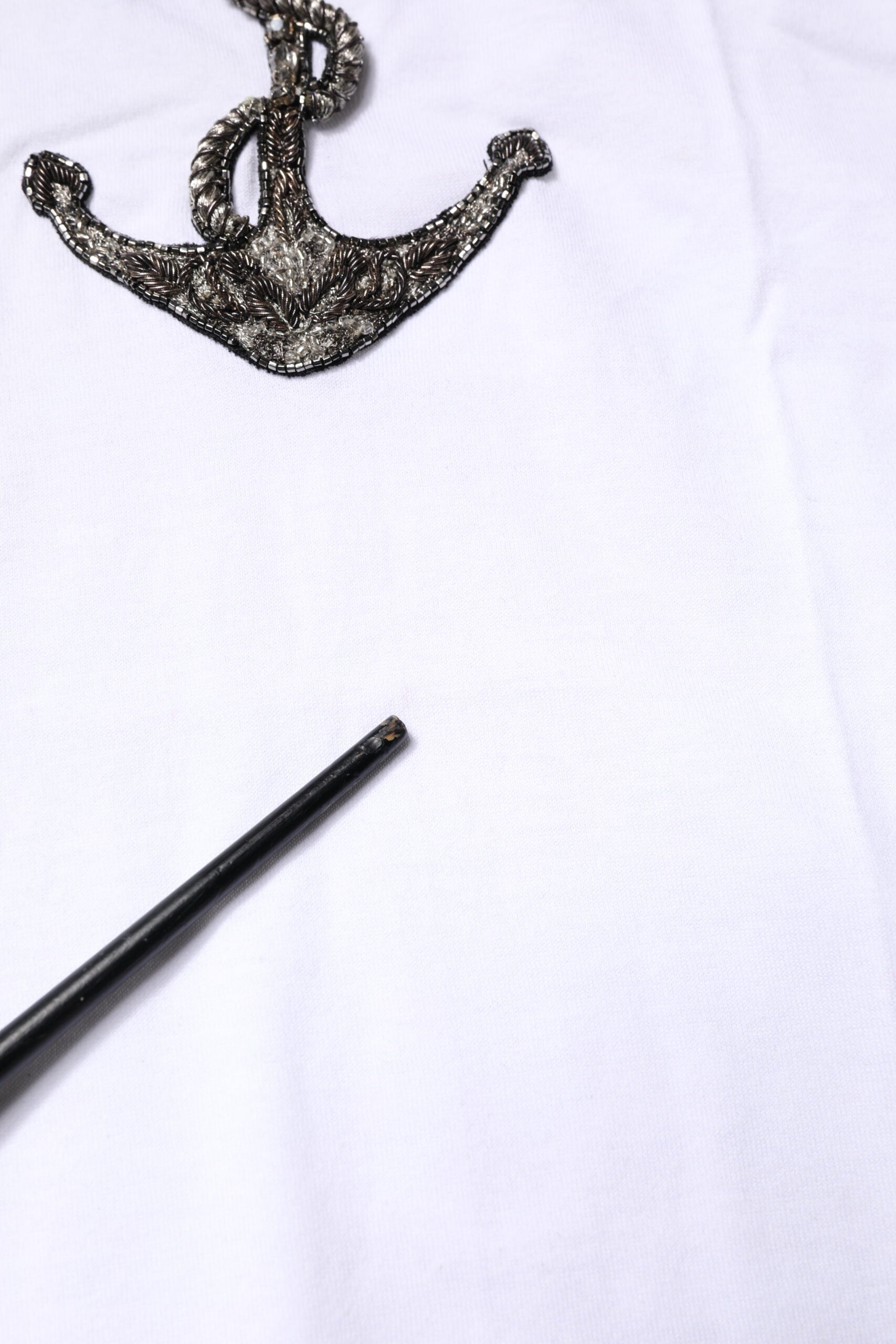 White Cotton Anchor Chain Embroidery Tank Top