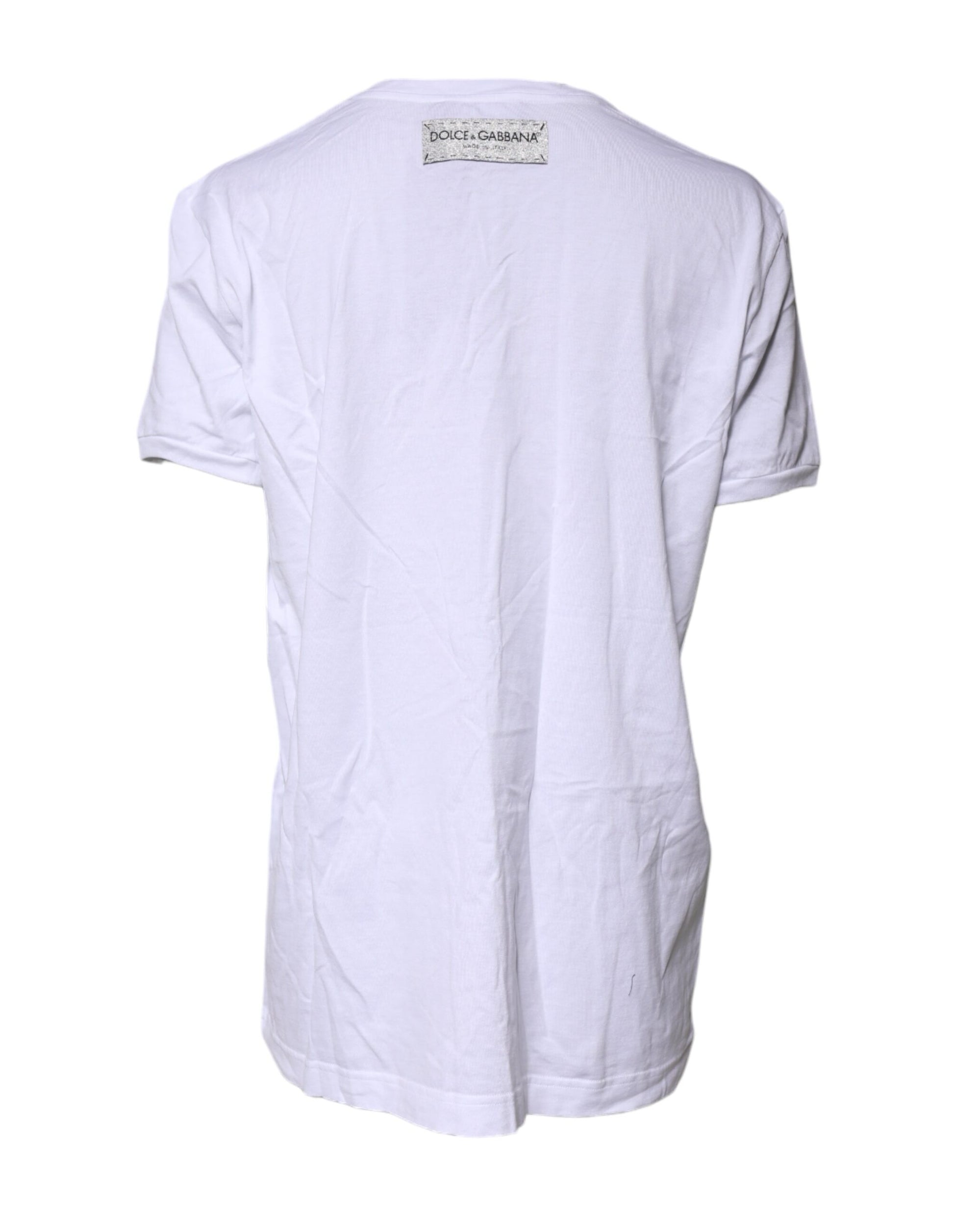 White Cotton Printed Round Neck Top T-shirt