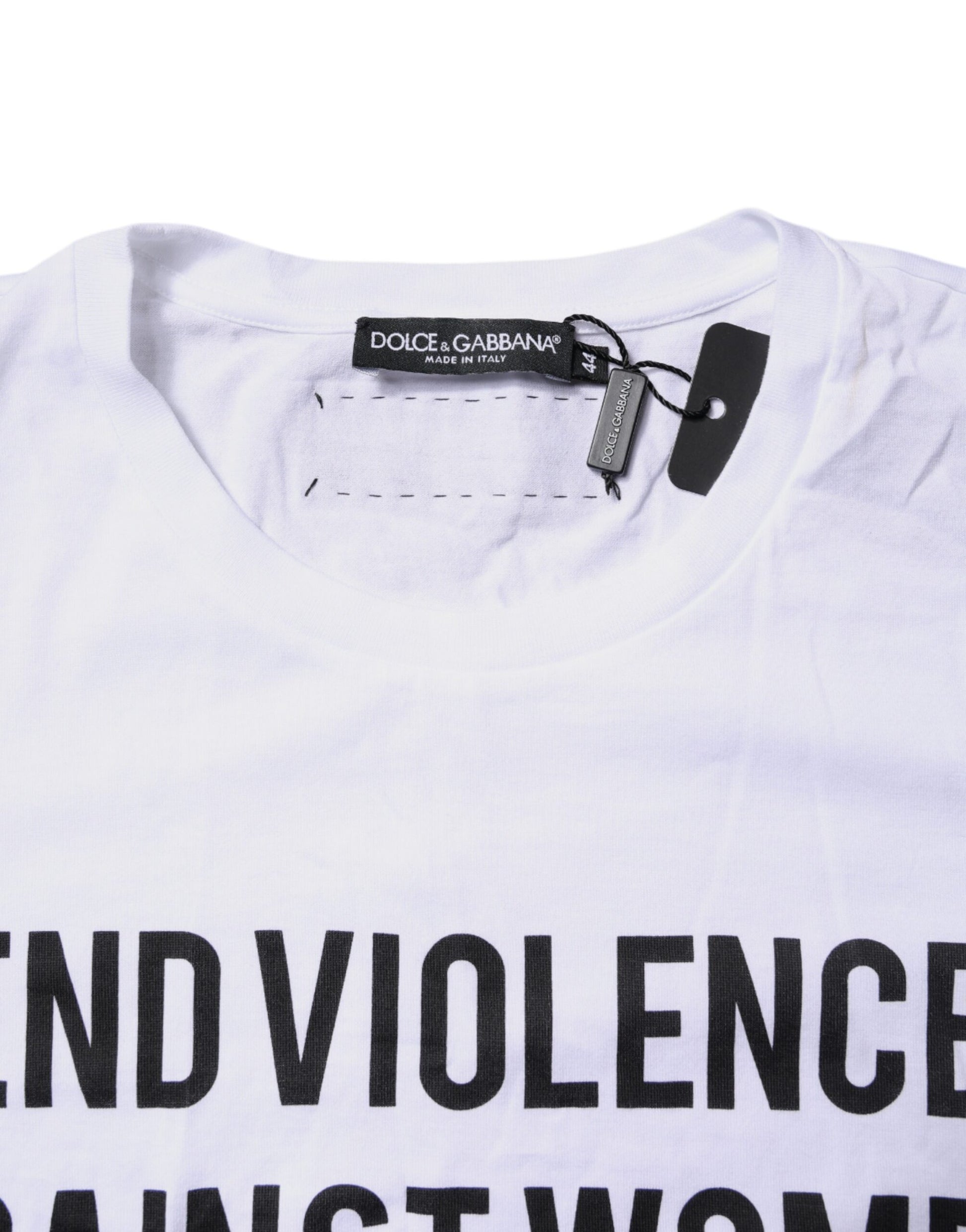 White Cotton Printed Round Neck Top T-shirt