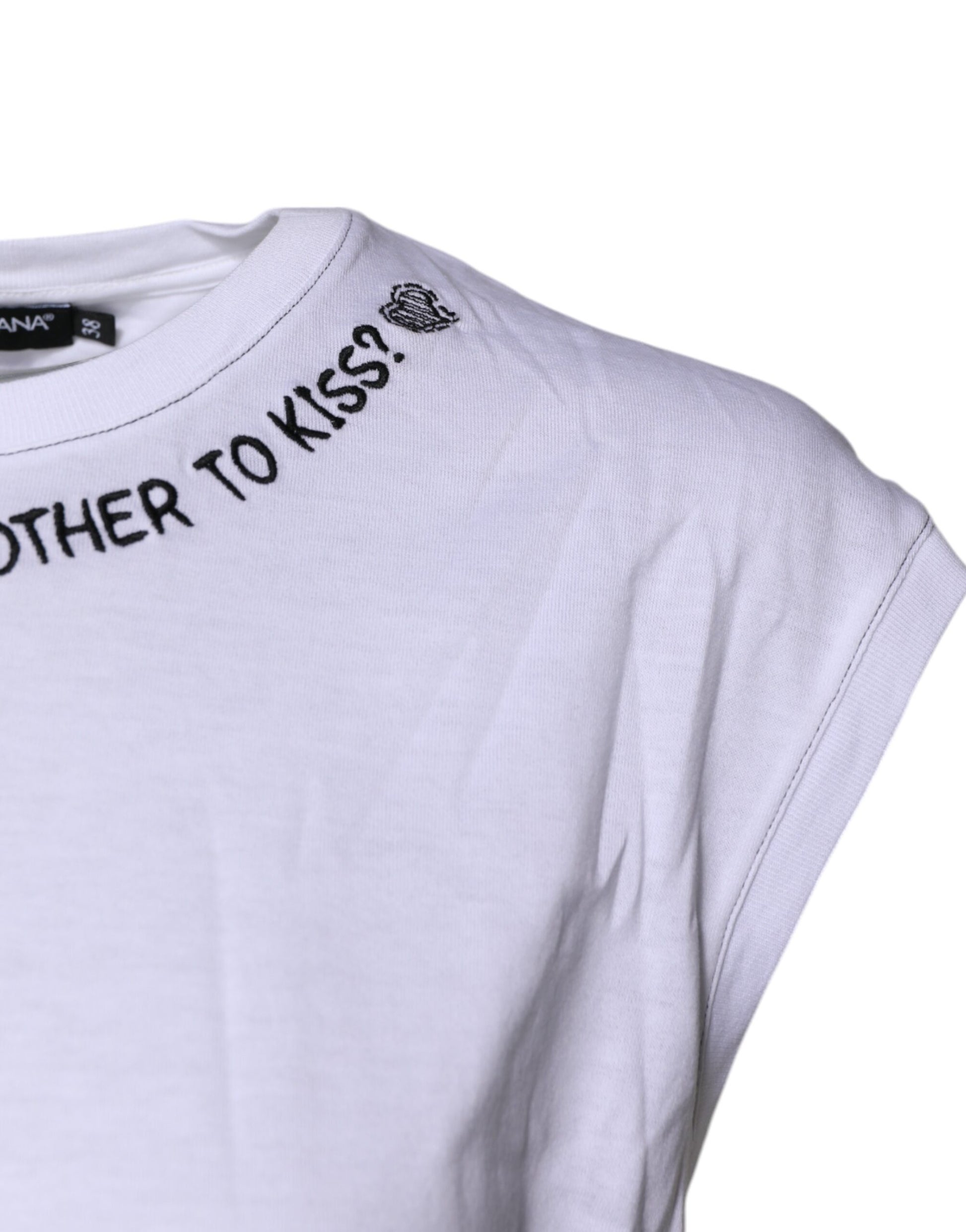 White Cotton Sleeveless Printed Tank T-shirt