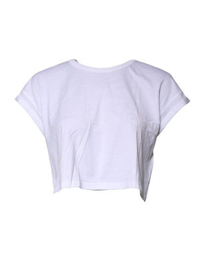 White Cotton Crew Neck Cropped Top T-shirt