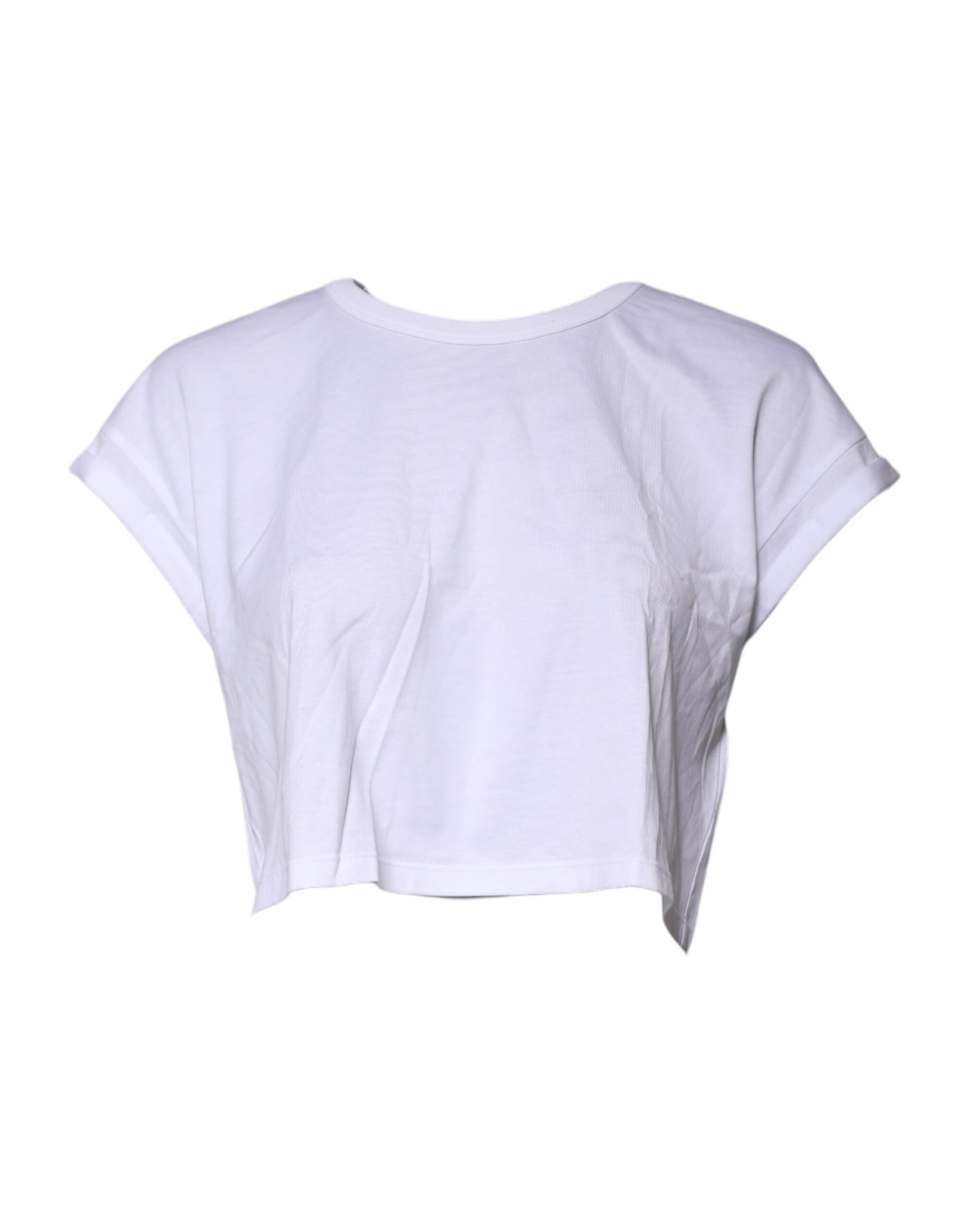 White Cotton Crew Neck Cropped Top T-shirt