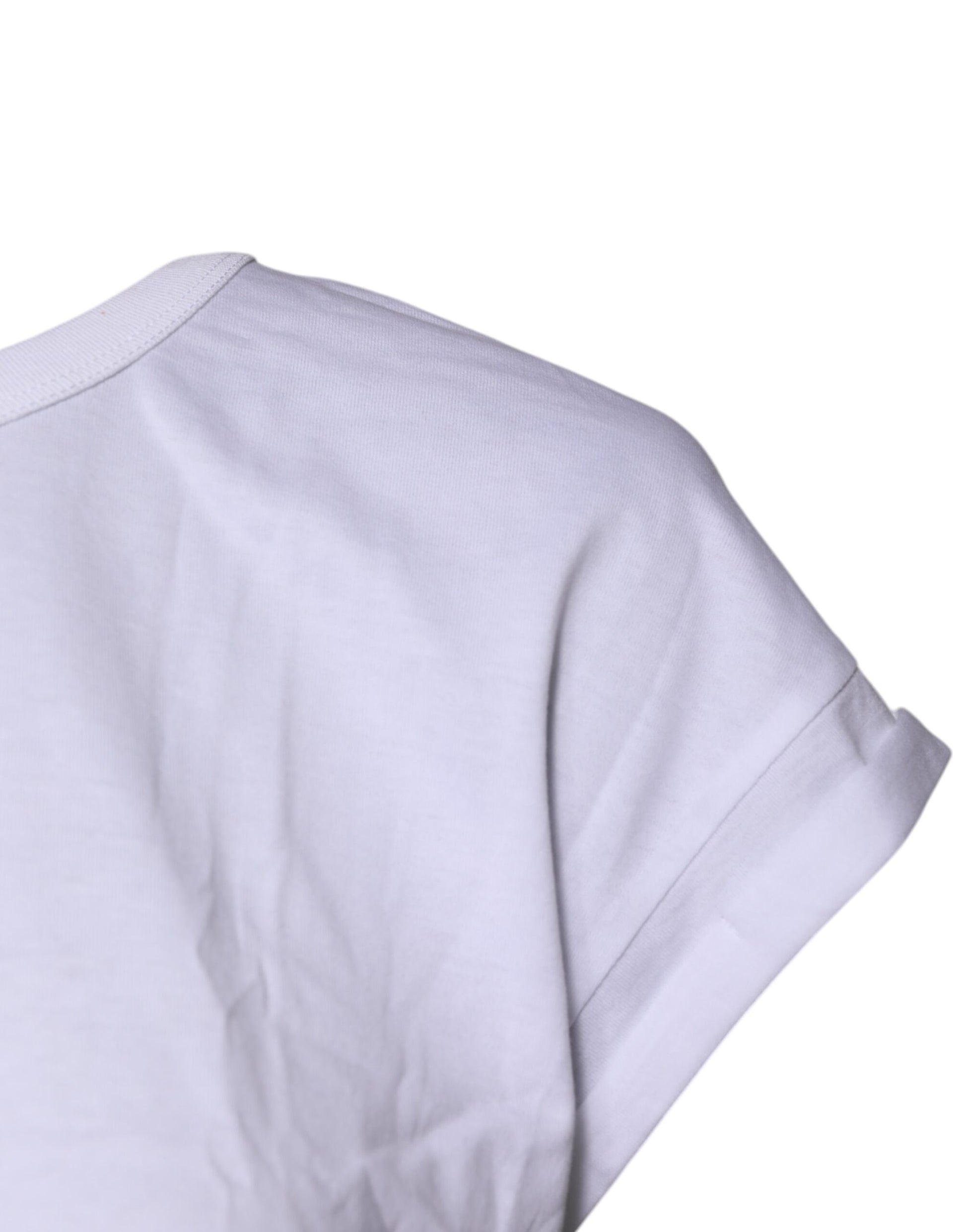 White Cotton Crew Neck Cropped Top T-shirt