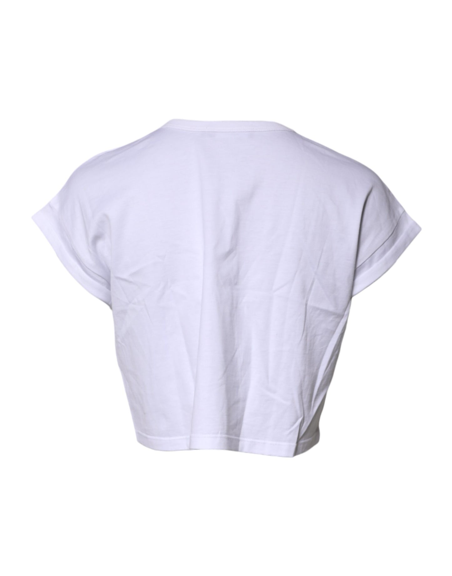 White Cotton Crew Neck Cropped Top T-shirt