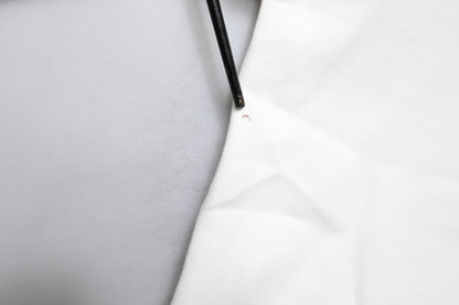 White Cotton Blend 3/4 Sleeves Blouse Top