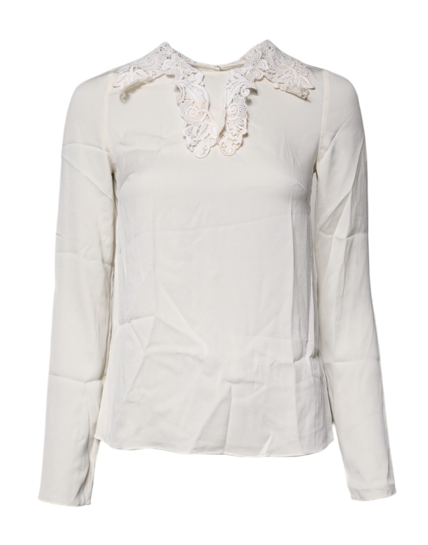 Cream Floral Lace Long Sleeves Blouse Top
