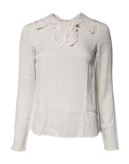 Cream Floral Lace Long Sleeves Blouse Top
