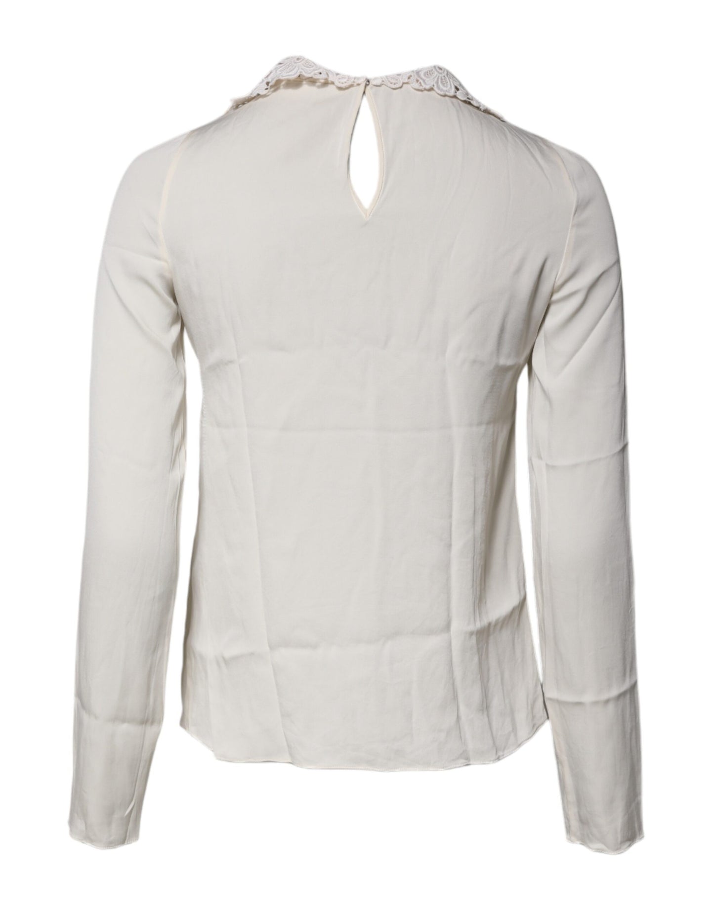 Cream Floral Lace Long Sleeves Blouse Top