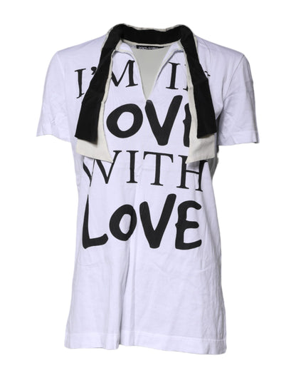 White Cotton Silk Blend Ascot Collar T-shirt