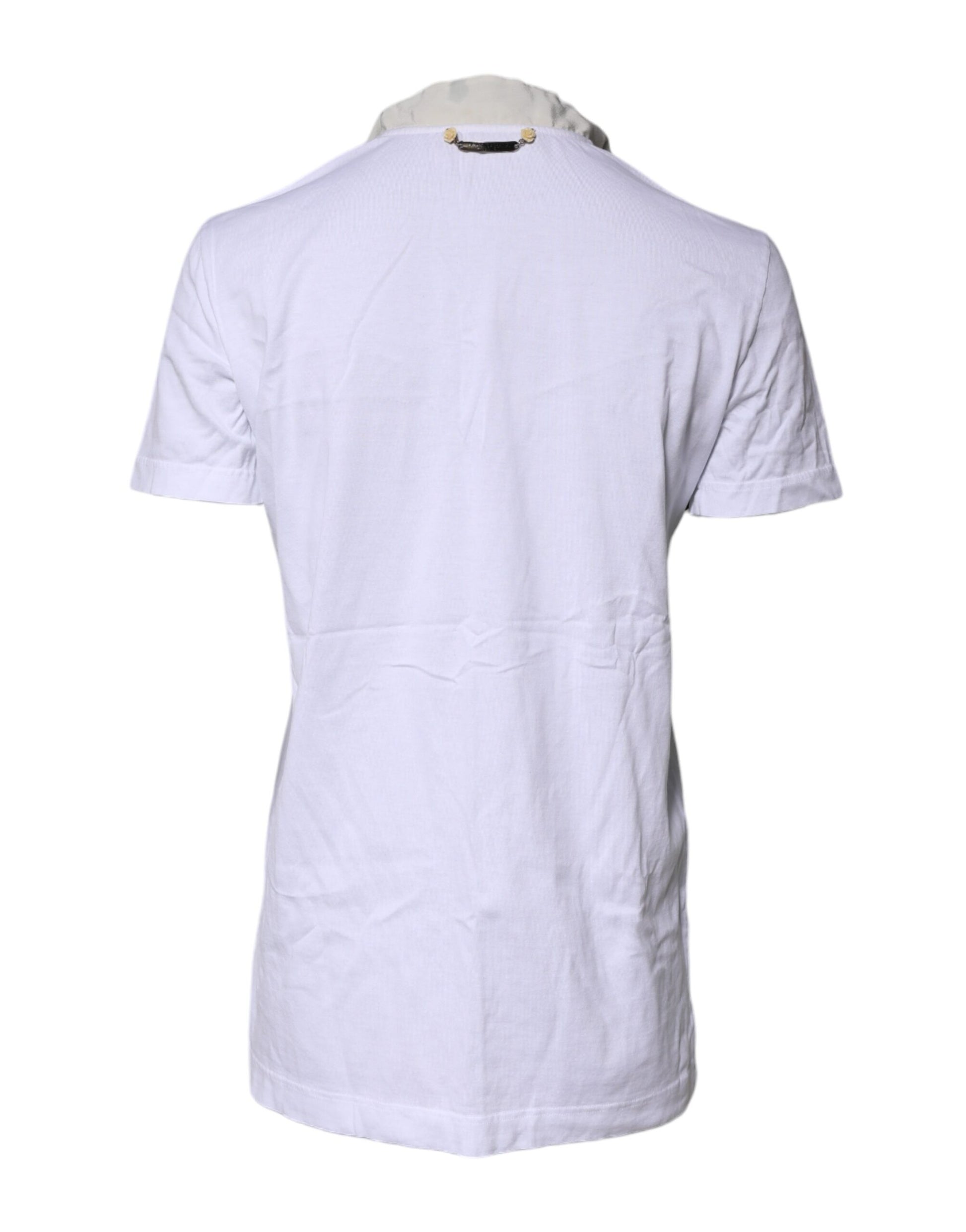 White Cotton Silk Blend Ascot Collar T-shirt