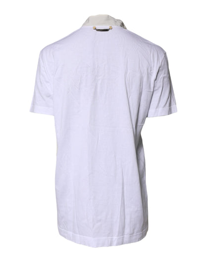 White Cotton Silk Blend Ascot Collar T-shirt