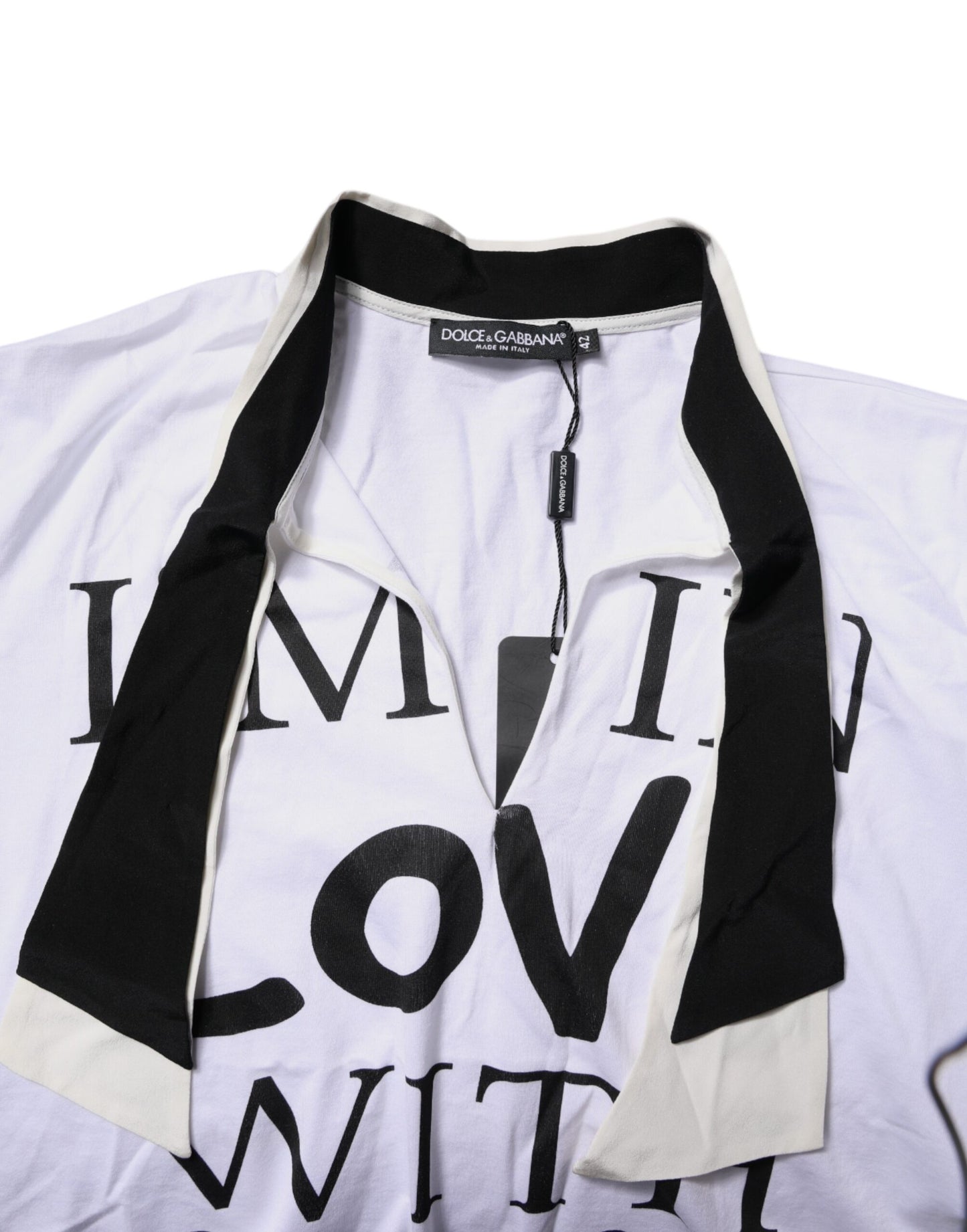 White Cotton Silk Blend Ascot Collar T-shirt