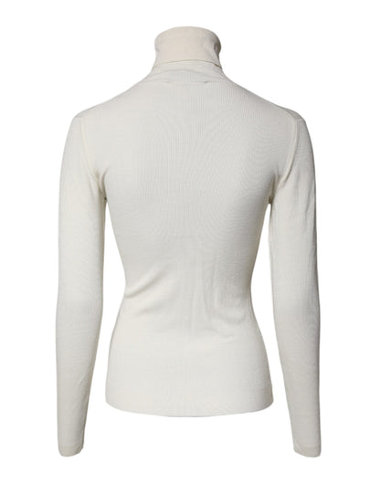 Cream Long Sleeves Turtleneck Slim Sweater