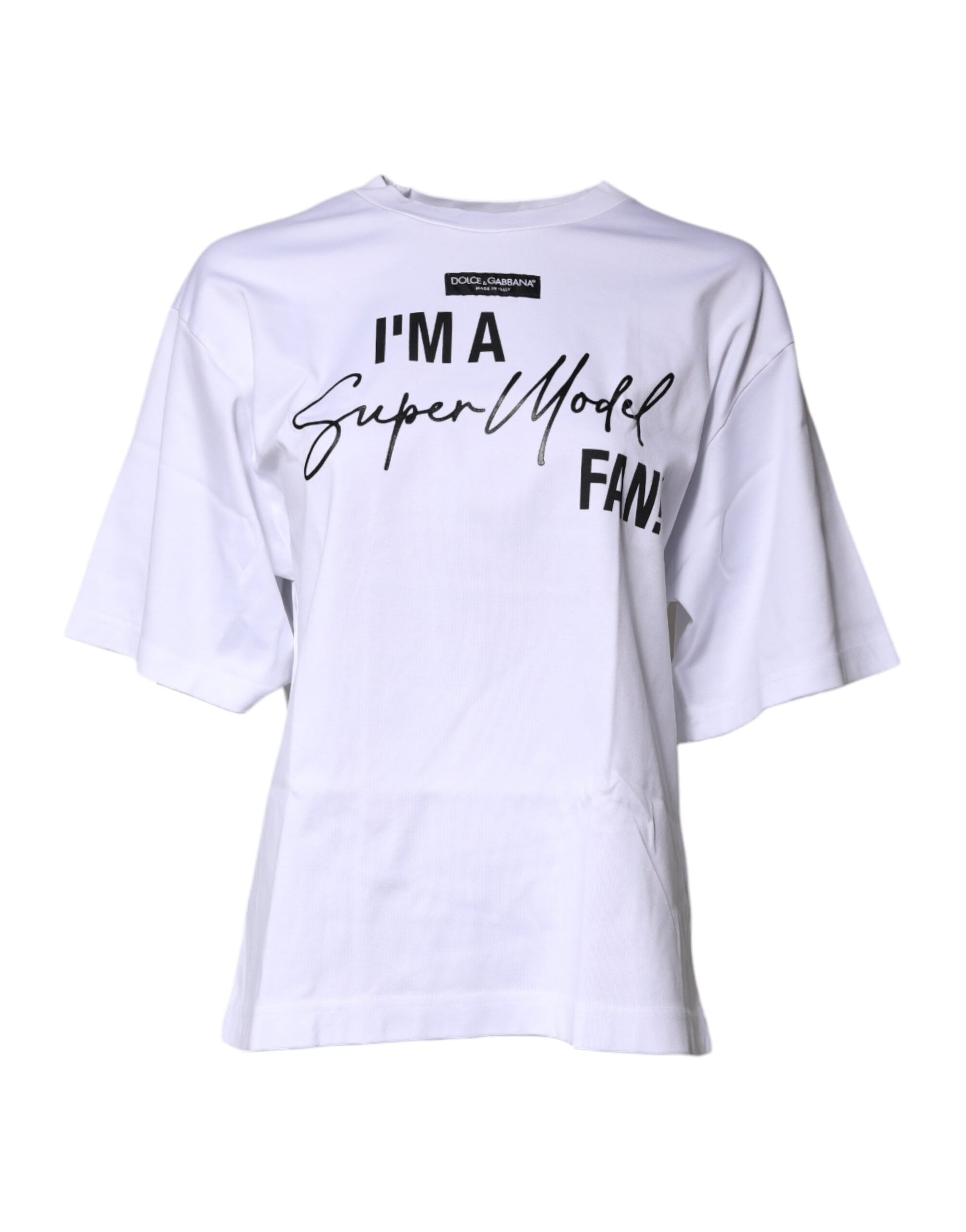 White Printed Cotton Round Neck Top T-shirt