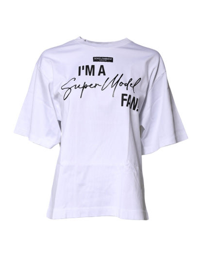 White Printed Cotton Round Neck Top T-shirt