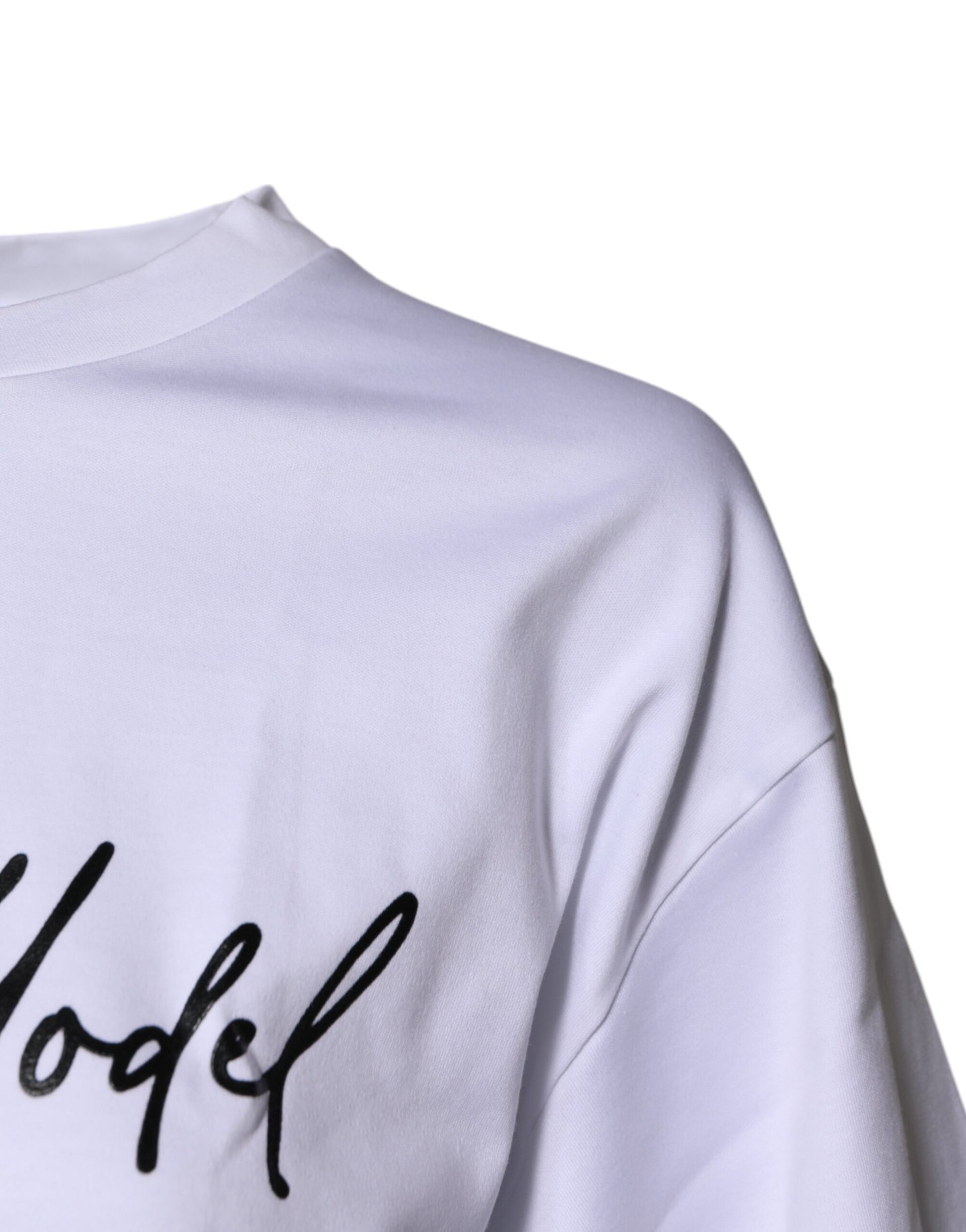 White Printed Cotton Round Neck Top T-shirt