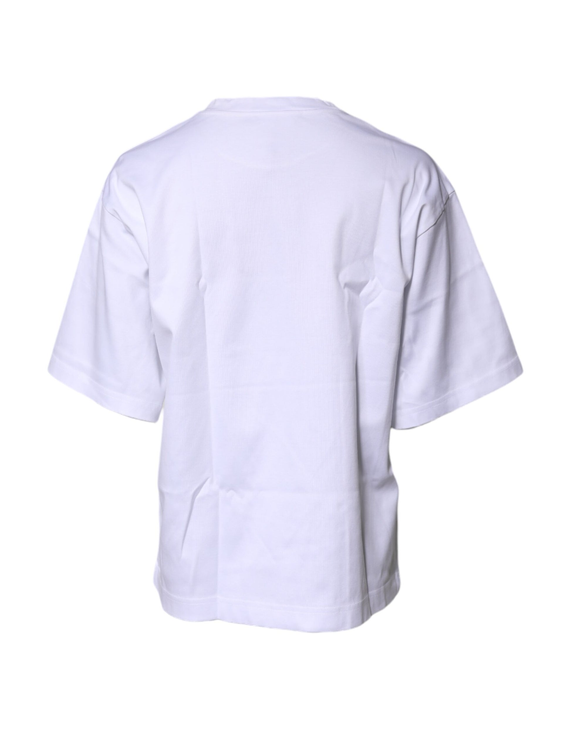 White Printed Cotton Round Neck Top T-shirt