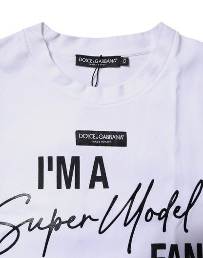 White Printed Cotton Round Neck Top T-shirt